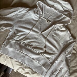 For Love & Lemons Cream V-Neck Cropped Hoodie